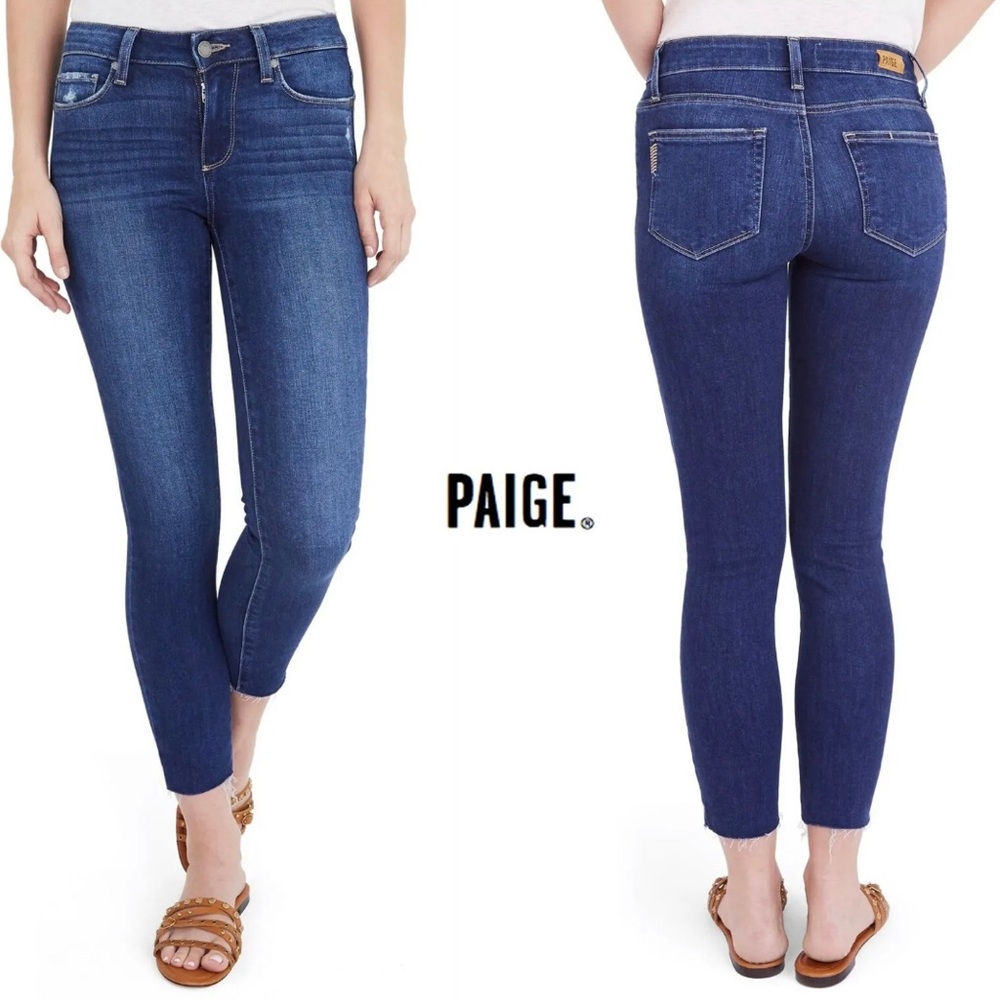 PAIGE Women's Blue Kylie Crop Raw Edge Millo Destructed Skinny Jeans Size 24